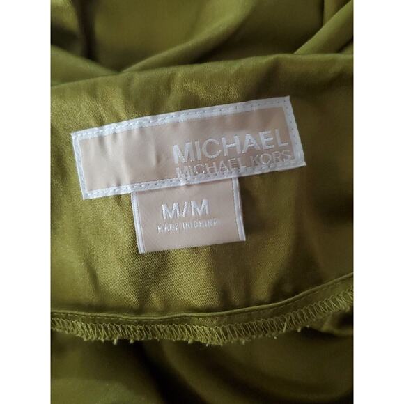 2 Michael by Michael Kors Med Short Sleeve Pleated Satiny Tops Green & Brown - Picture 14 of 14